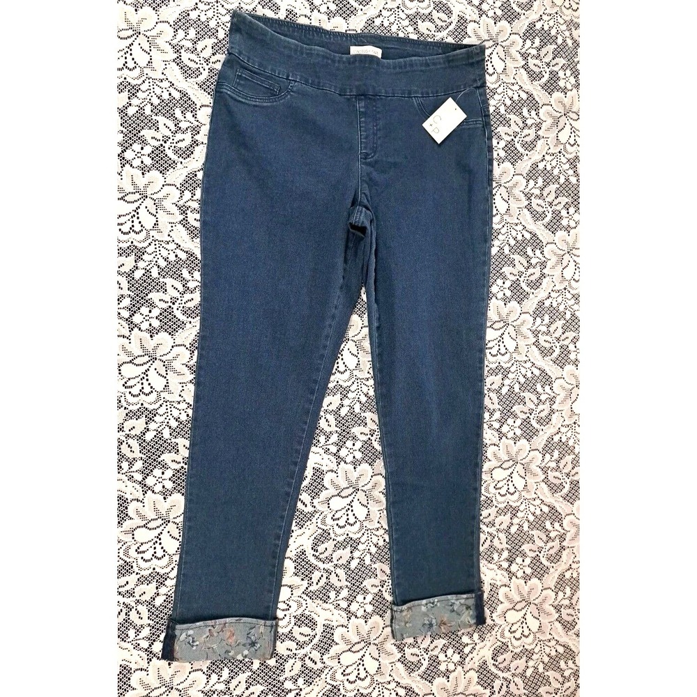 Cactus + Pearl Jeans L High Rise Pull On Cuffed Skinny  Blue Denim Stretch‎ NWT